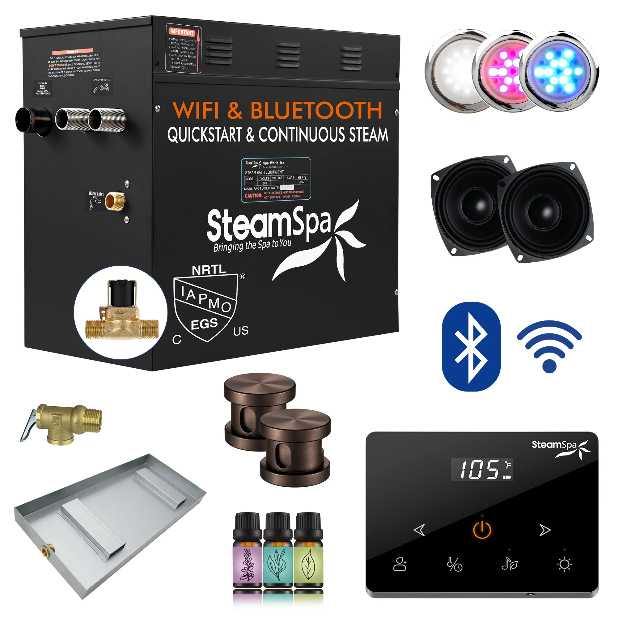 Black Series Steam Bath Generator with Wireless Control, BLUETOOTH, WIFI, Auto Drain, and Multiple Finish Options - Image 13