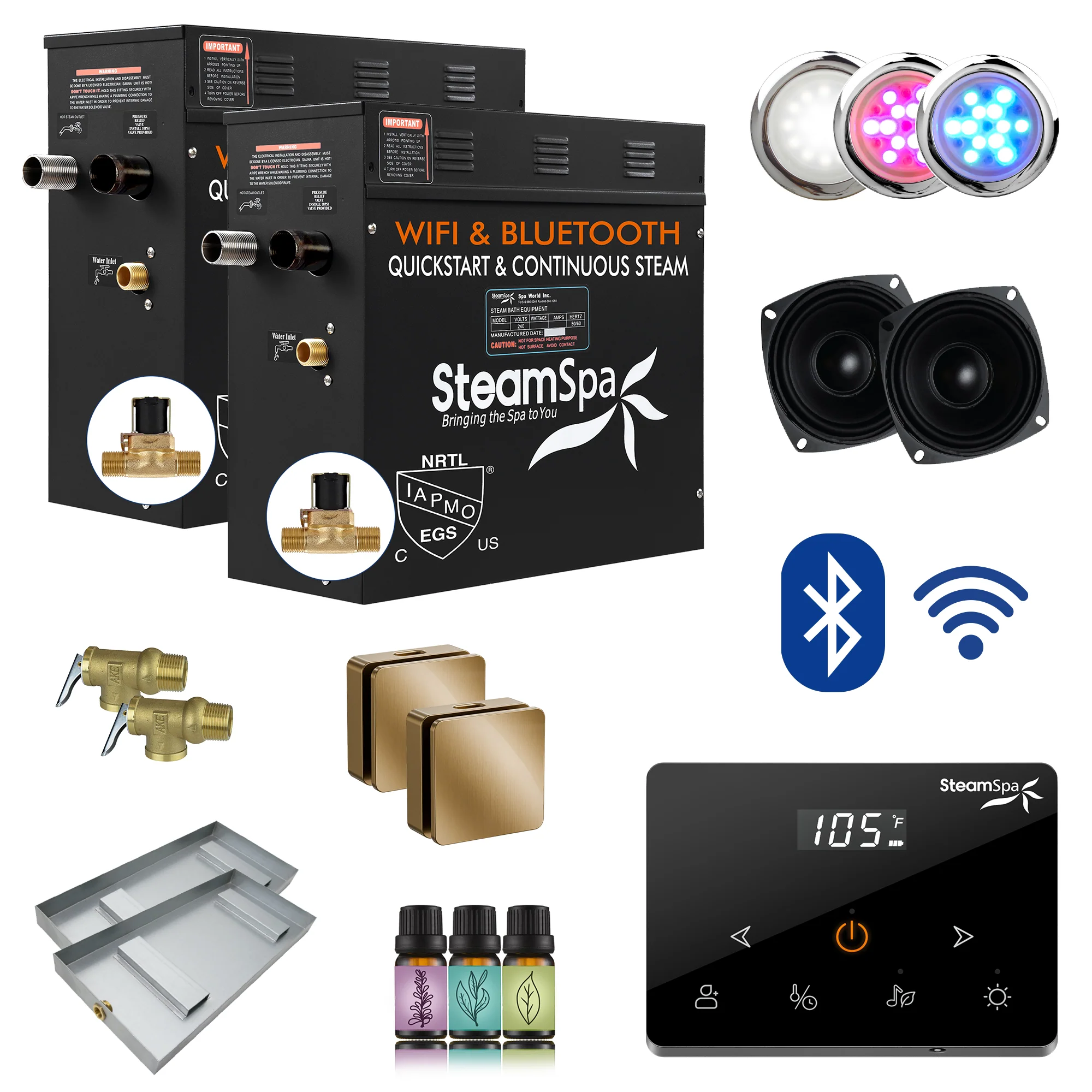 Black Series Steam Bath Generator with Wireless Controls, BLUETOOTH, WIFI, Auto Drain or Aroma Pump, and Multiple Finish Options - Image 17