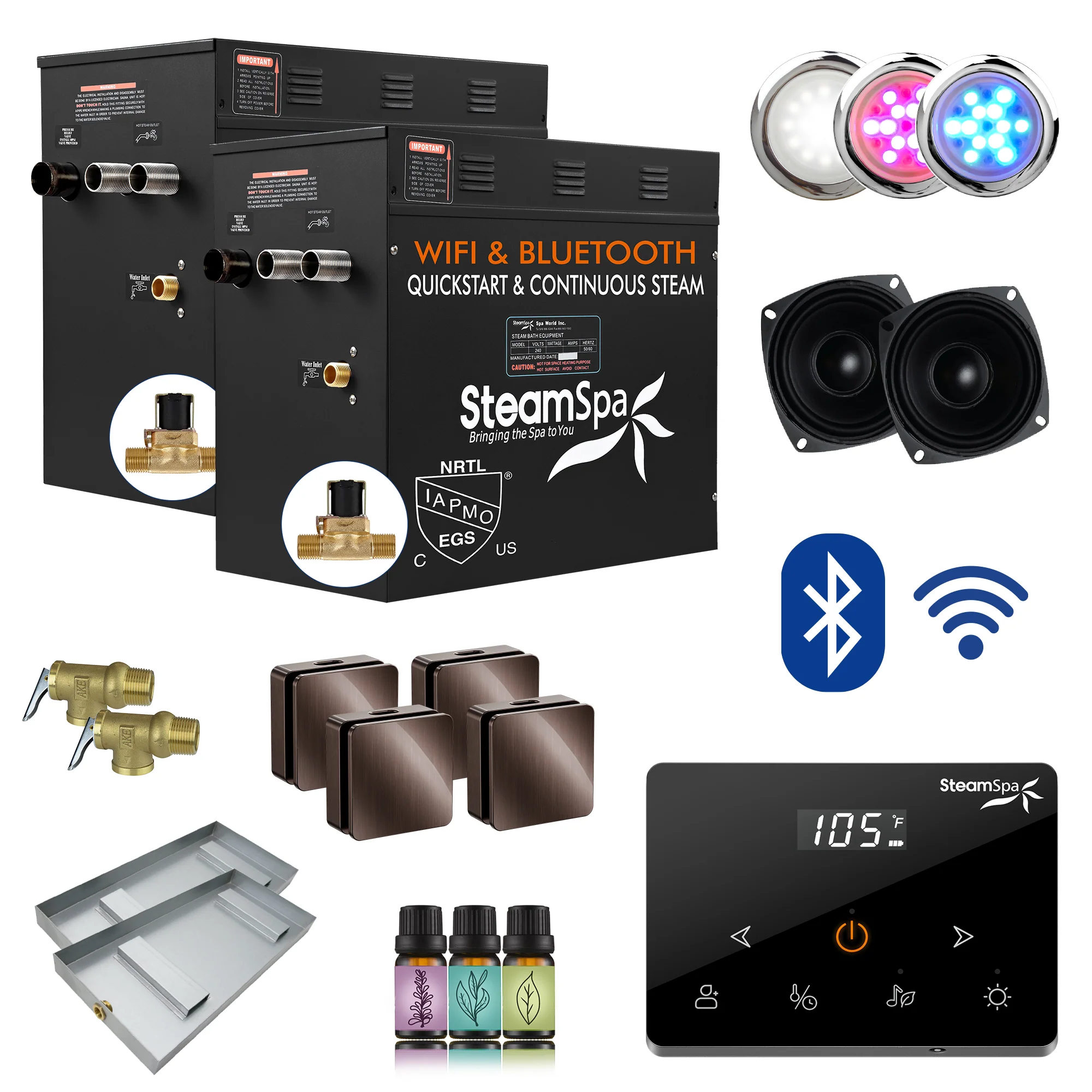 Black Series Steam Bath Generator with Wireless Controls, BLUETOOTH, WIFI, Auto Drain or Aroma Pump, and Multiple Finish Options - Image 24