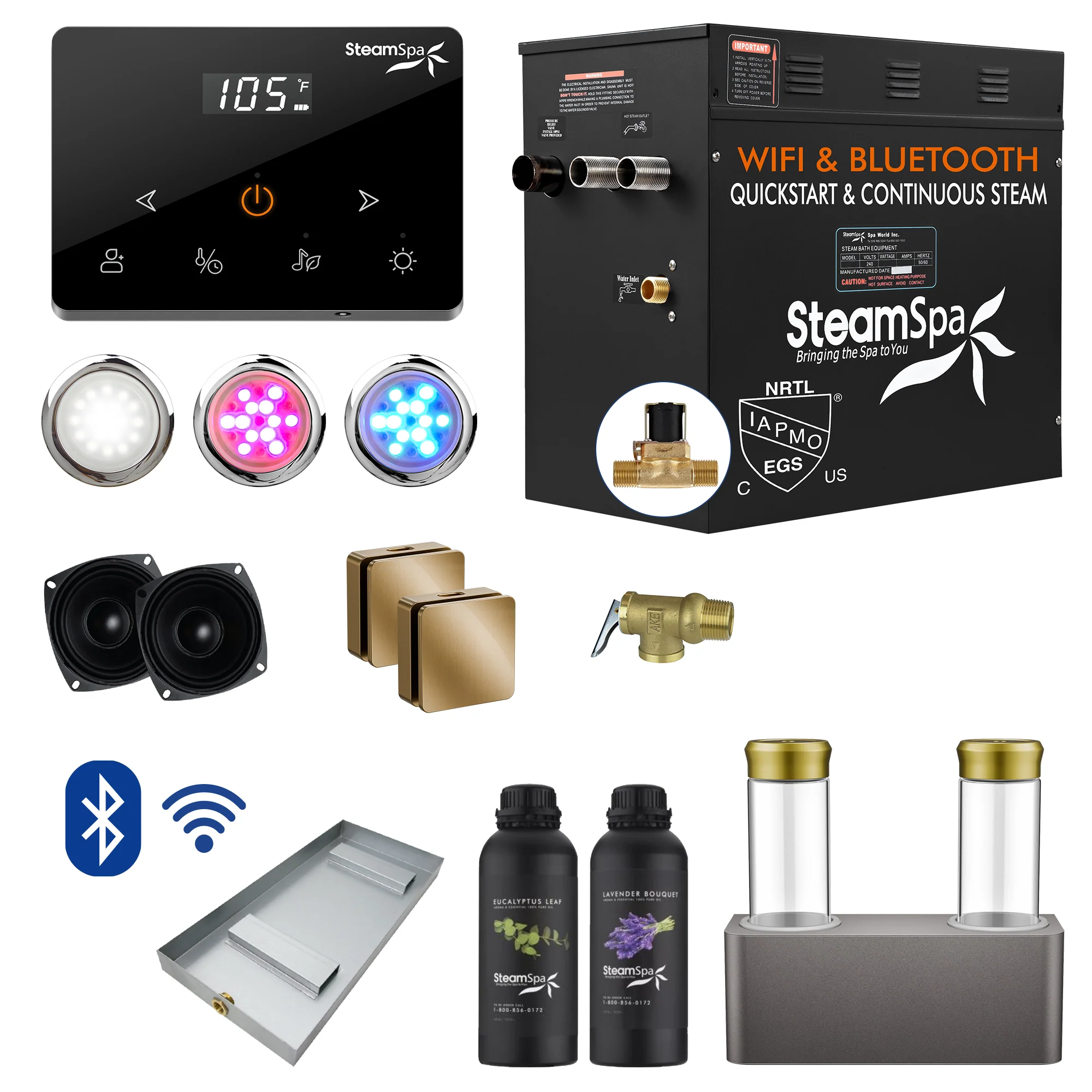 Black Series Steam Bath Generator with Wireless Controls, BLUETOOTH, WIFI, Auto Drain or Dual Aroma Pump, and Multiple Power Options - Image 13