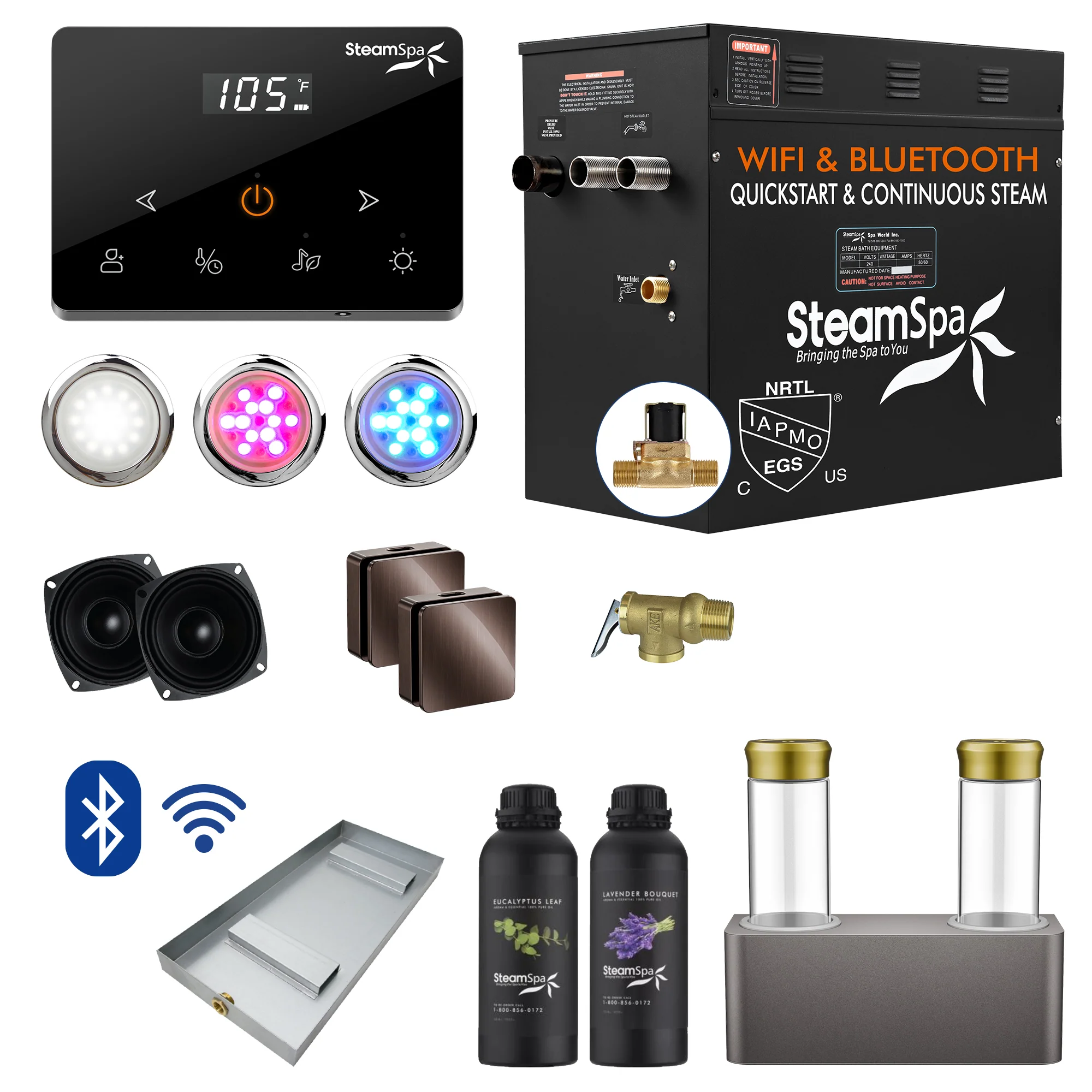 Black Series Steam Bath Generator with Wireless Controls, BLUETOOTH, WIFI, Auto Drain or Dual Aroma Pump, and Multiple Power Options - Image 14