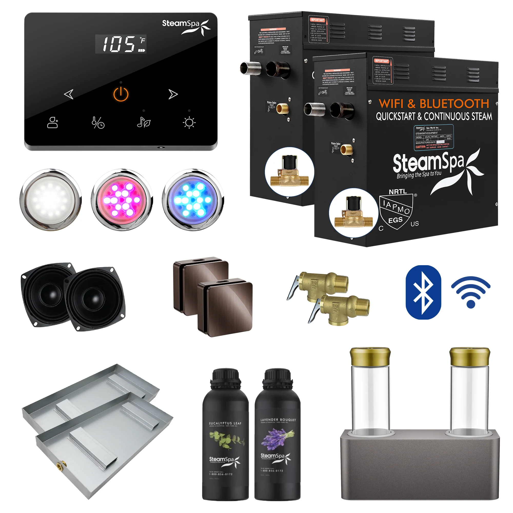 Black Series Steam Bath Generator with Wireless Controls, BLUETOOTH, WIFI, Auto Drain or Dual Aroma Pump, and Multiple Power Options - Image 19