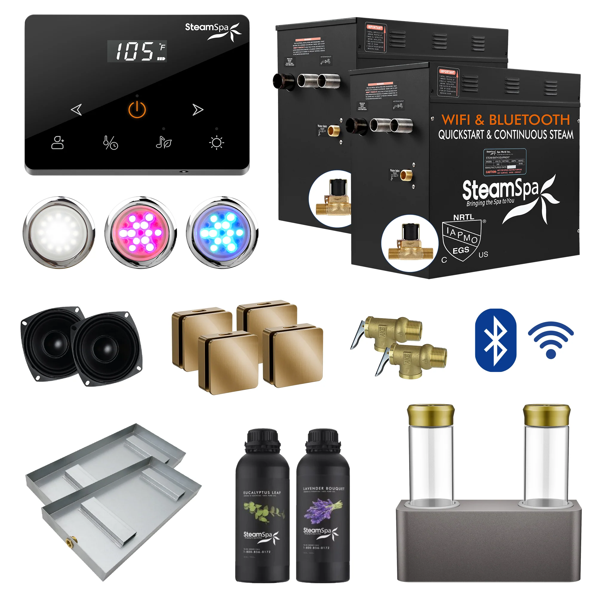 Black Series Steam Bath Generator with Wireless Controls, BLUETOOTH, WIFI, Auto Drain or Dual Aroma Pump, and Multiple Power Options - Image 23