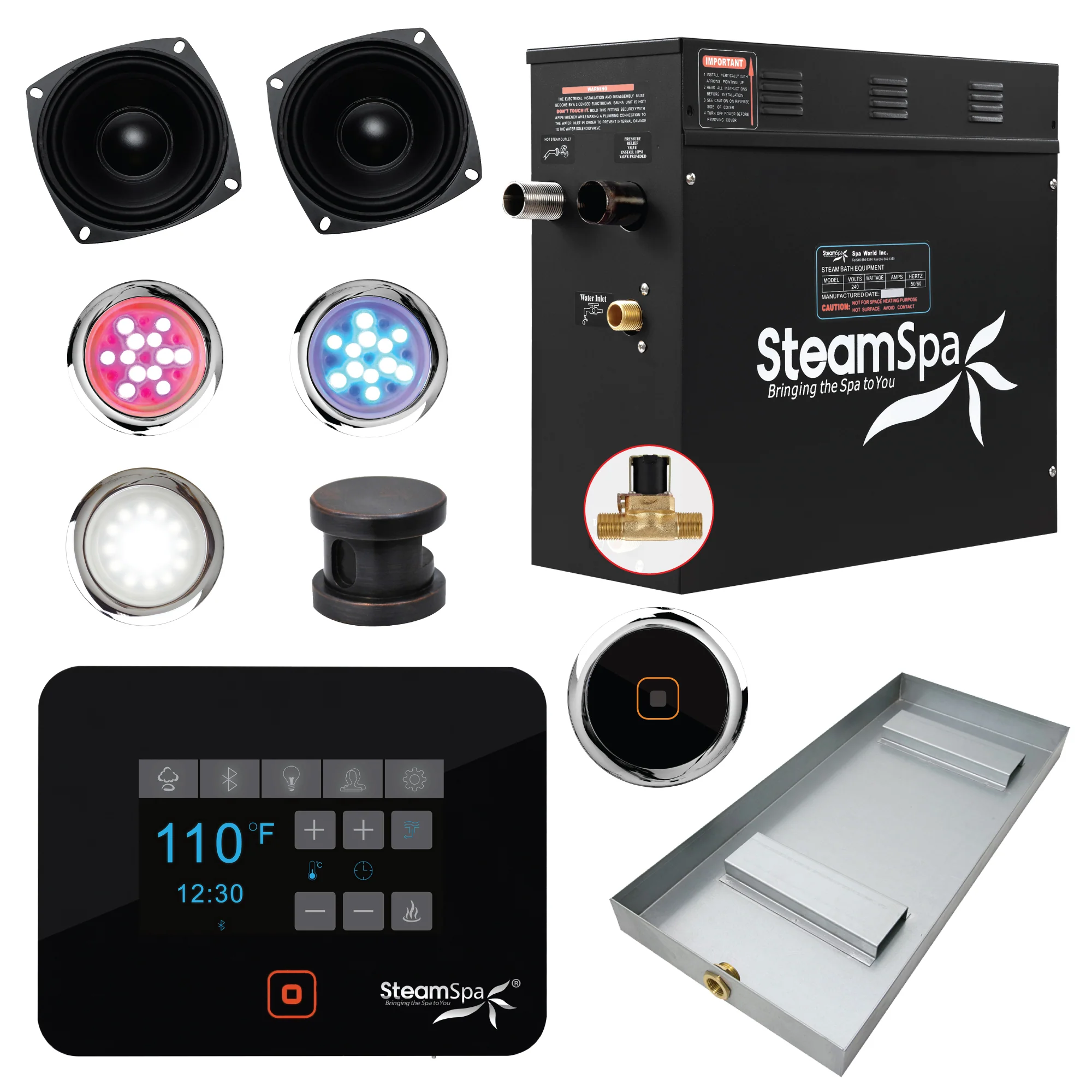 Black Series Steam Bath Generator with WiFi Touchscreen Control, Bluetooth & Auto Drain - Image 11