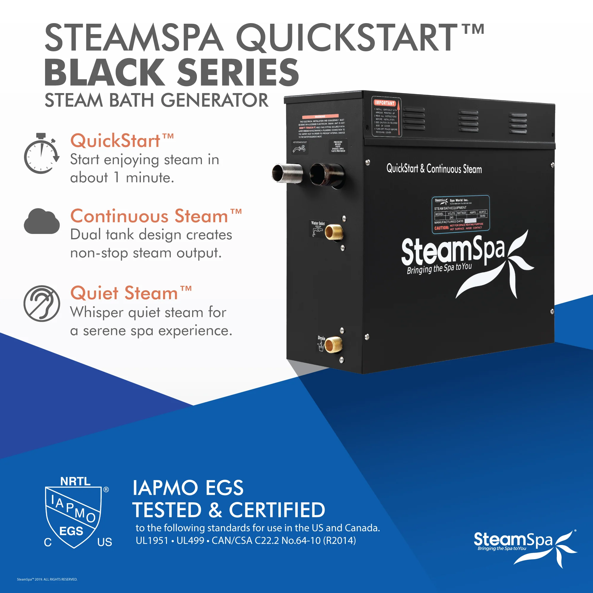 SteamSpa 6 KW QuickStart Acu-Steam Bath Generator in Blue - Image 4