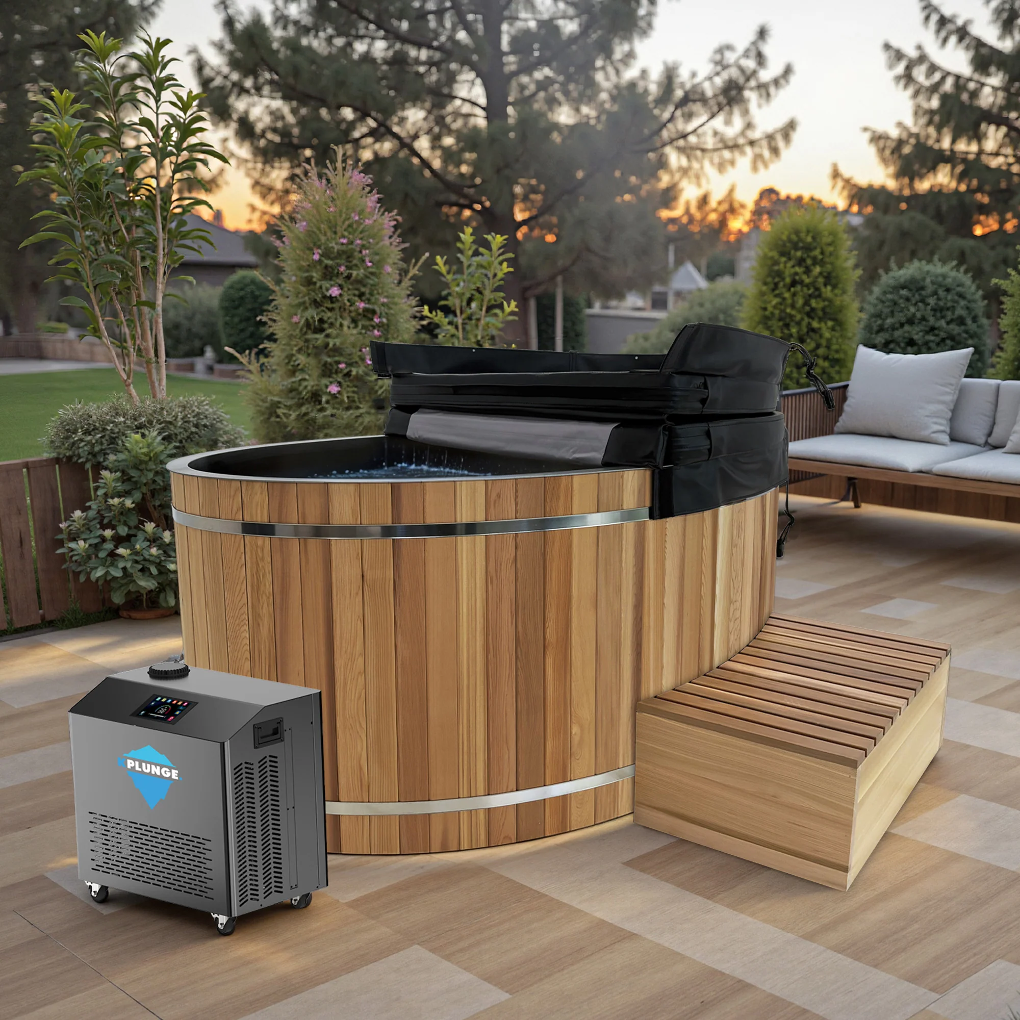 62 in. 2-Person 0-Jet Cedar Cold Plunge Ice Bath/Hot Tub with 24 in. Depth and 169 Gal. Capacity in Natural Finish - Image 5