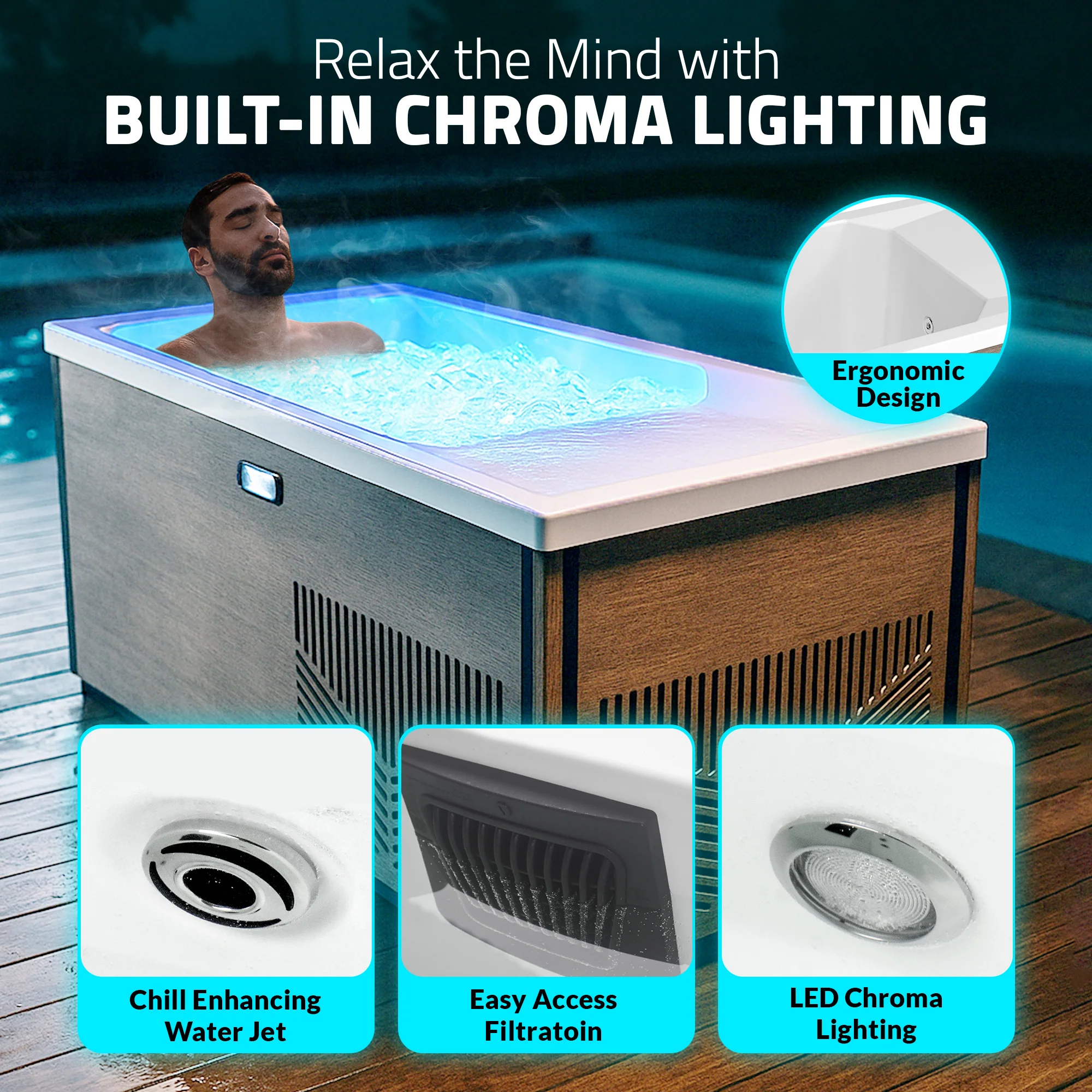 Iroquois 67 in. 1-Person Mono-Jet All-in-One Cold Plunge Ice Bath/Hot Tub with Built-in Chiller/Heater in Chestnut - Image 10