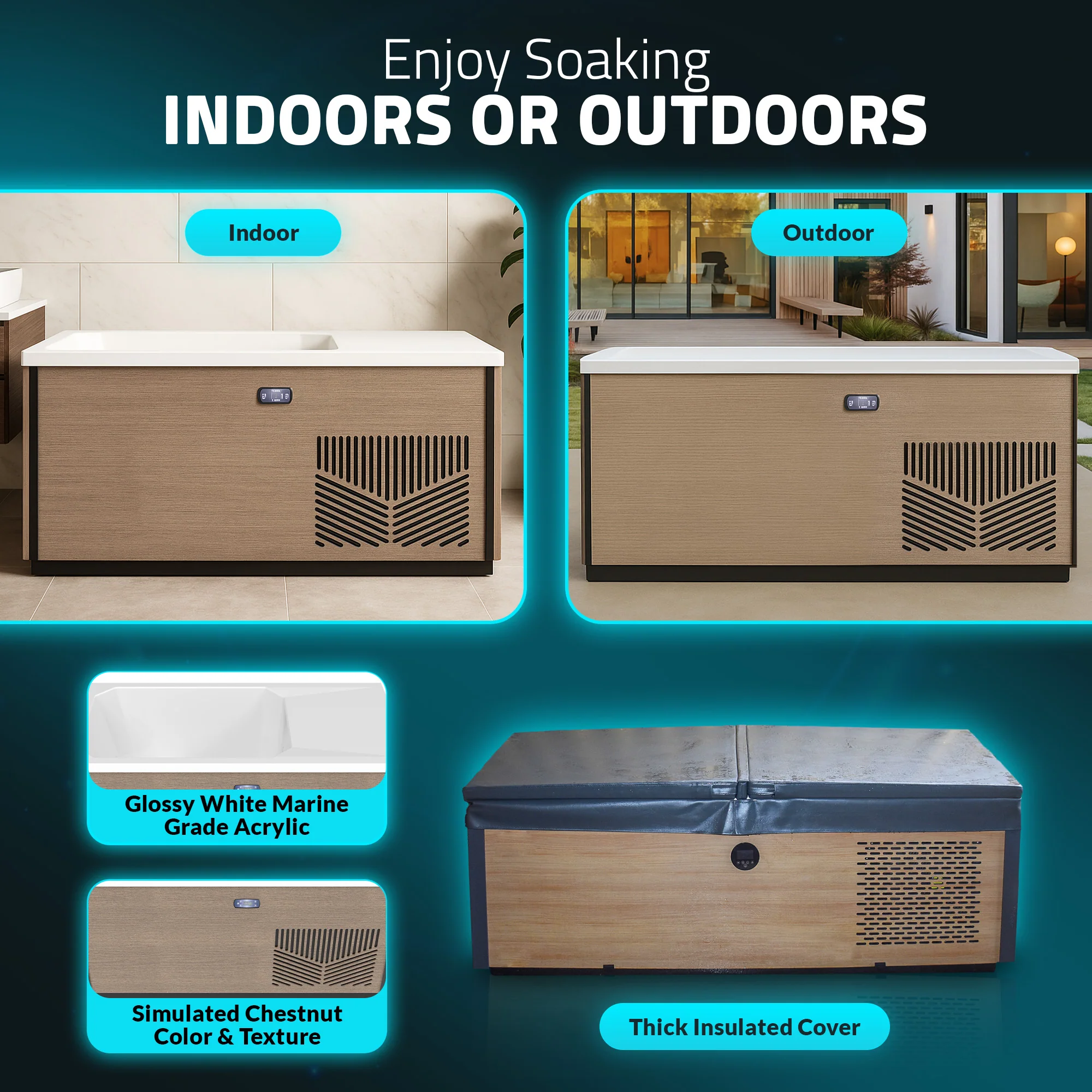 Iroquois 67 in. 1-Person Mono-Jet All-in-One Cold Plunge Ice Bath/Hot Tub with Built-in Chiller/Heater in Chestnut - Image 11