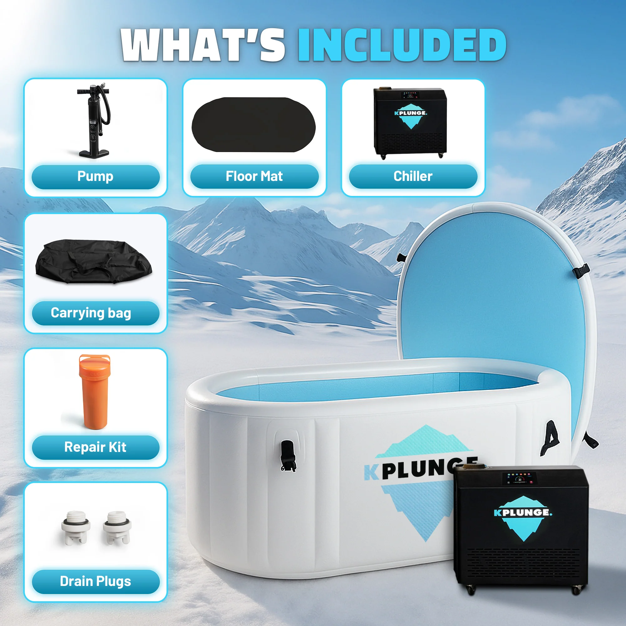 Kodiak 1-Person Inflatable Cold Plunge Ice Bath Tub/Hot Tub with PVC Insulated Lid, Hand Pump, and Repair Kit in Gray - Image 11