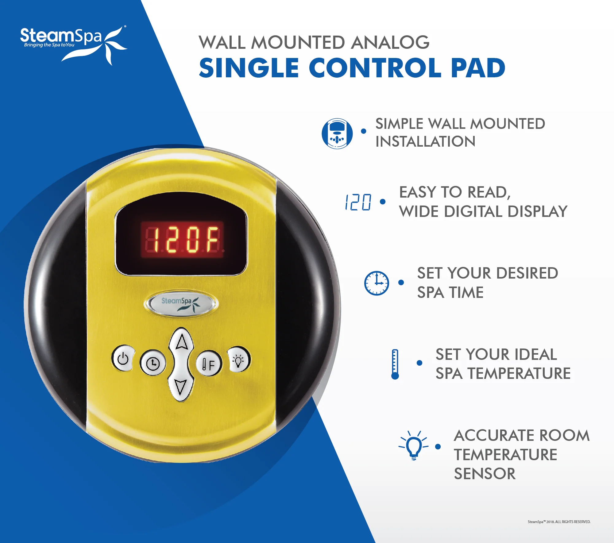 SteamSpa Oasis Control Kit in Polished Gold - Image 2
