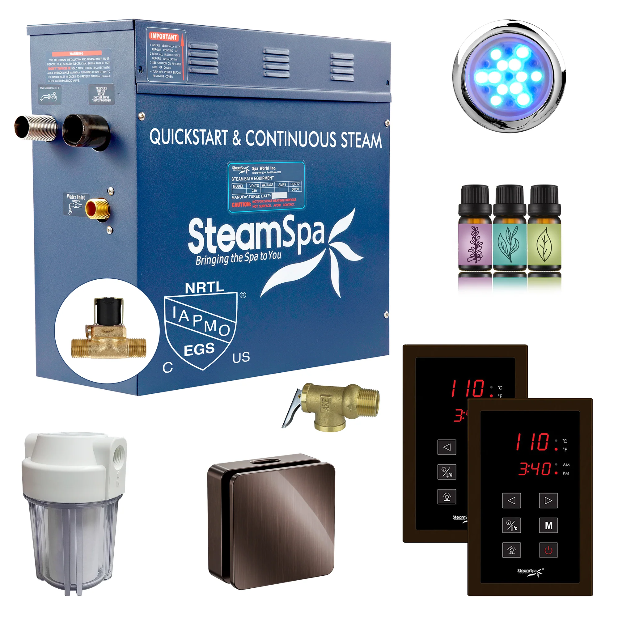 Royal Series Steam Bath Generator with Continuous Steam, Dual Touch Control, Chroma Lighting, Auto Drain & Water Filter - Image 28