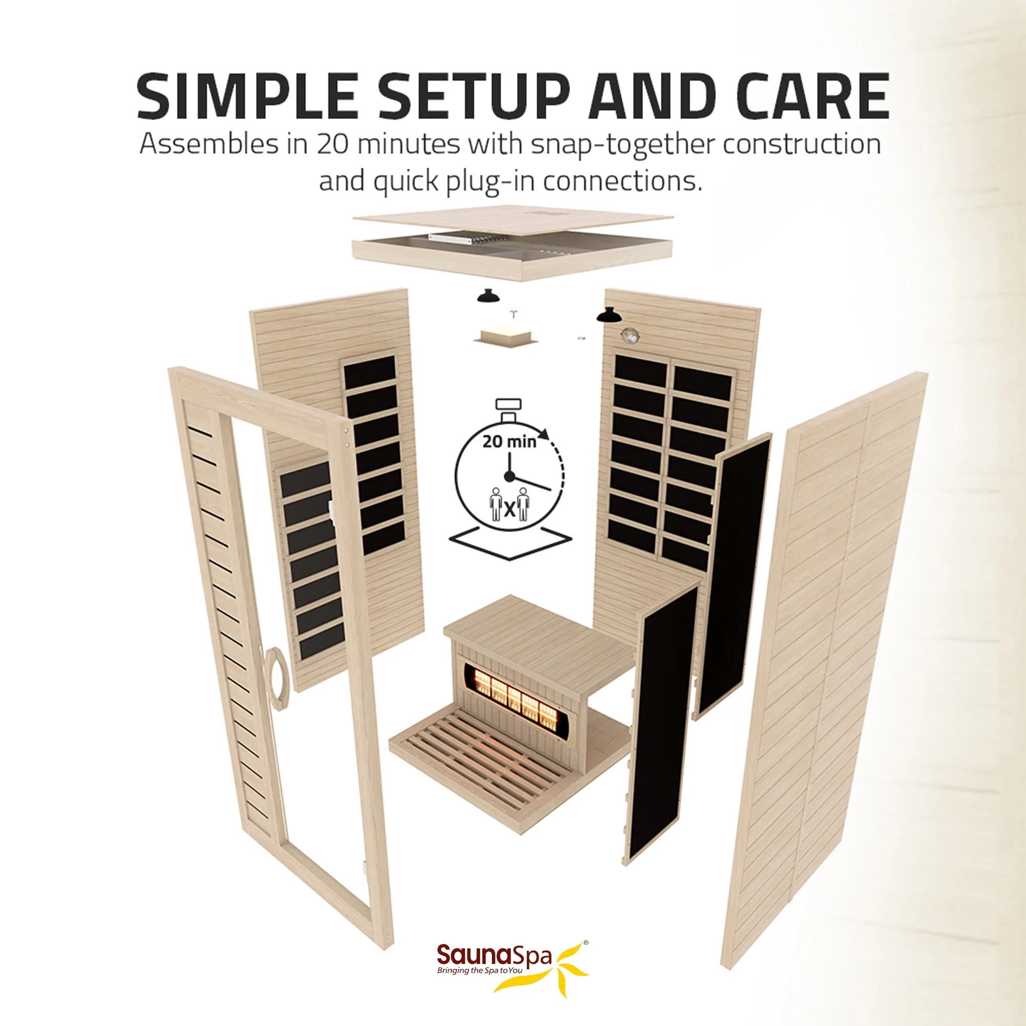 Lucia 1- Person Indoor Hemlock Wooden Carbon FAR Infrared Home Sauna Room with LED Touch Control Panel and Heater - Image 9