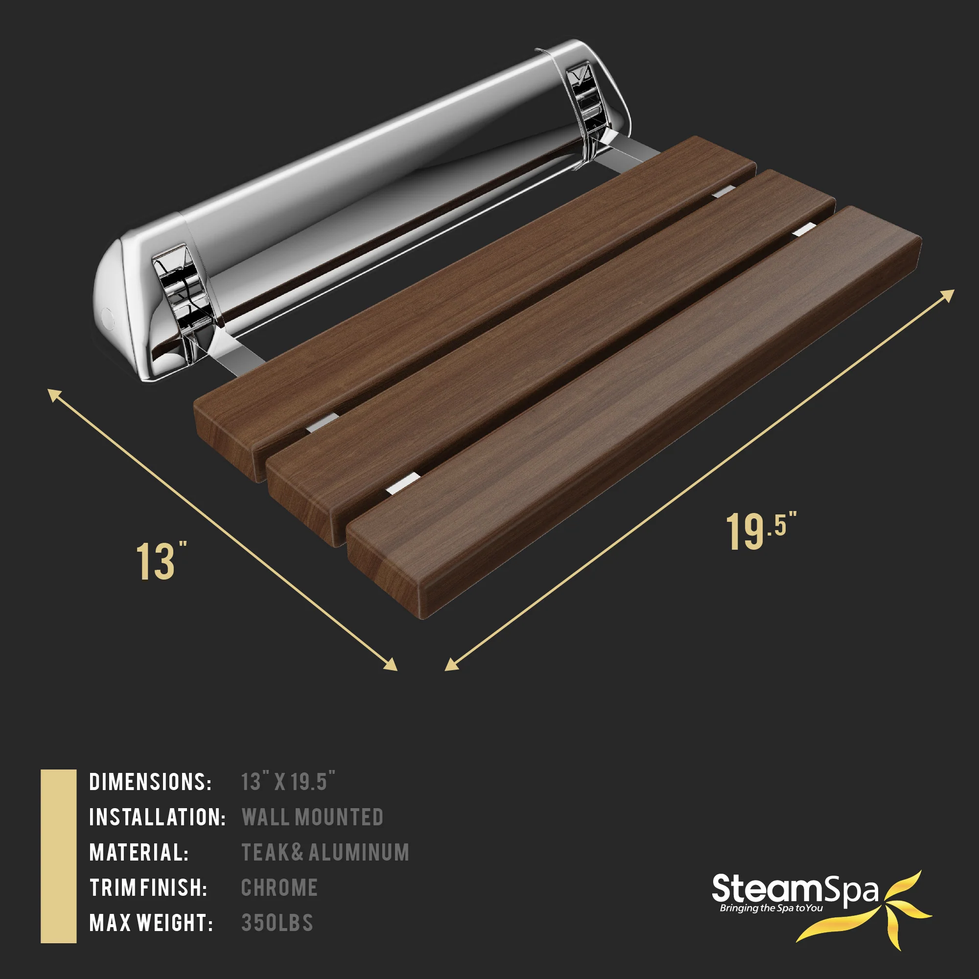 Kind 20 in. Teak Wall Mounted Folding Shower Seat - Image 5