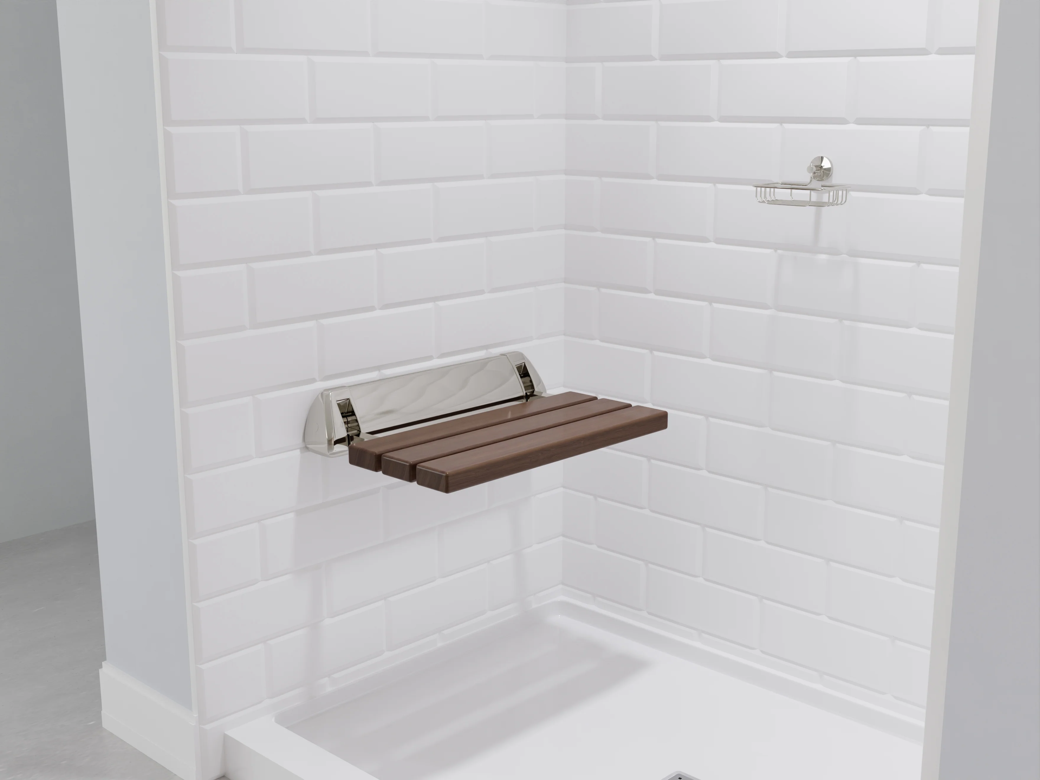Kind 20 in. Teak Wall Mounted Folding Shower Seat - Image 4