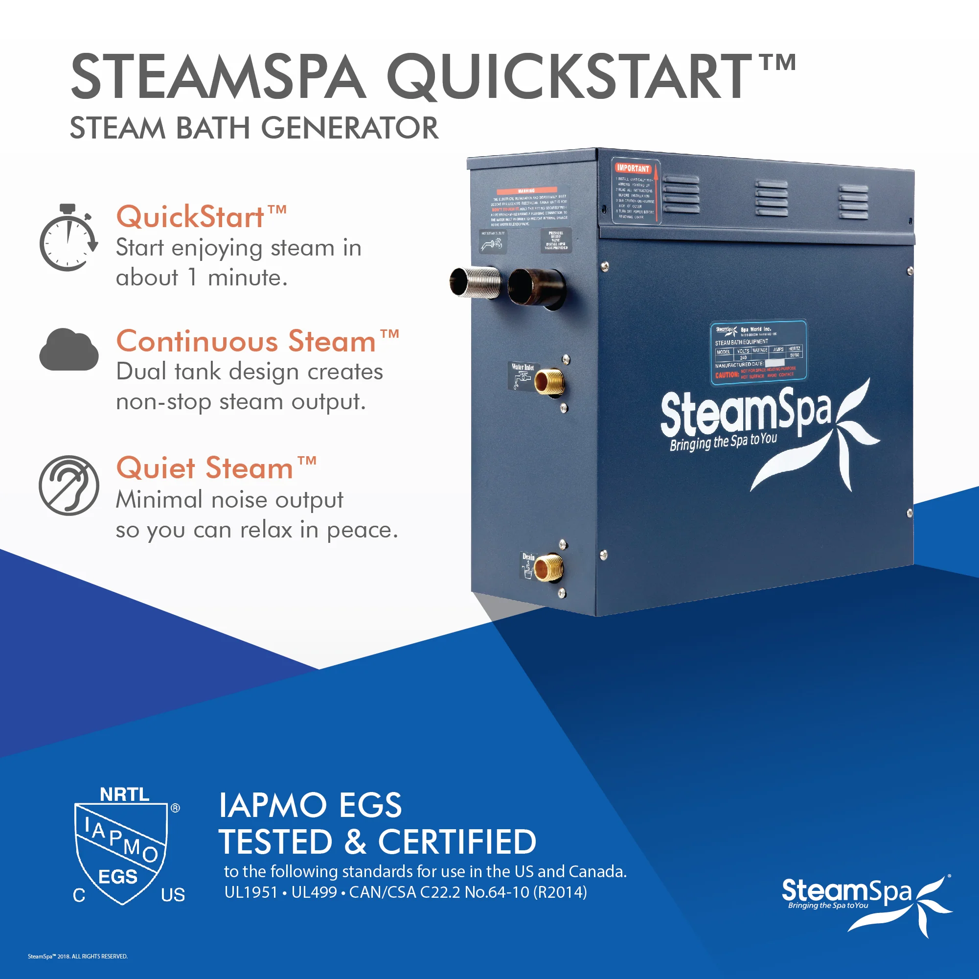 6kW QuickStart Steam Bath Generator with Dual Tank Continuous Steam Output Design and Quiet Quick Start Technology - Image 5
