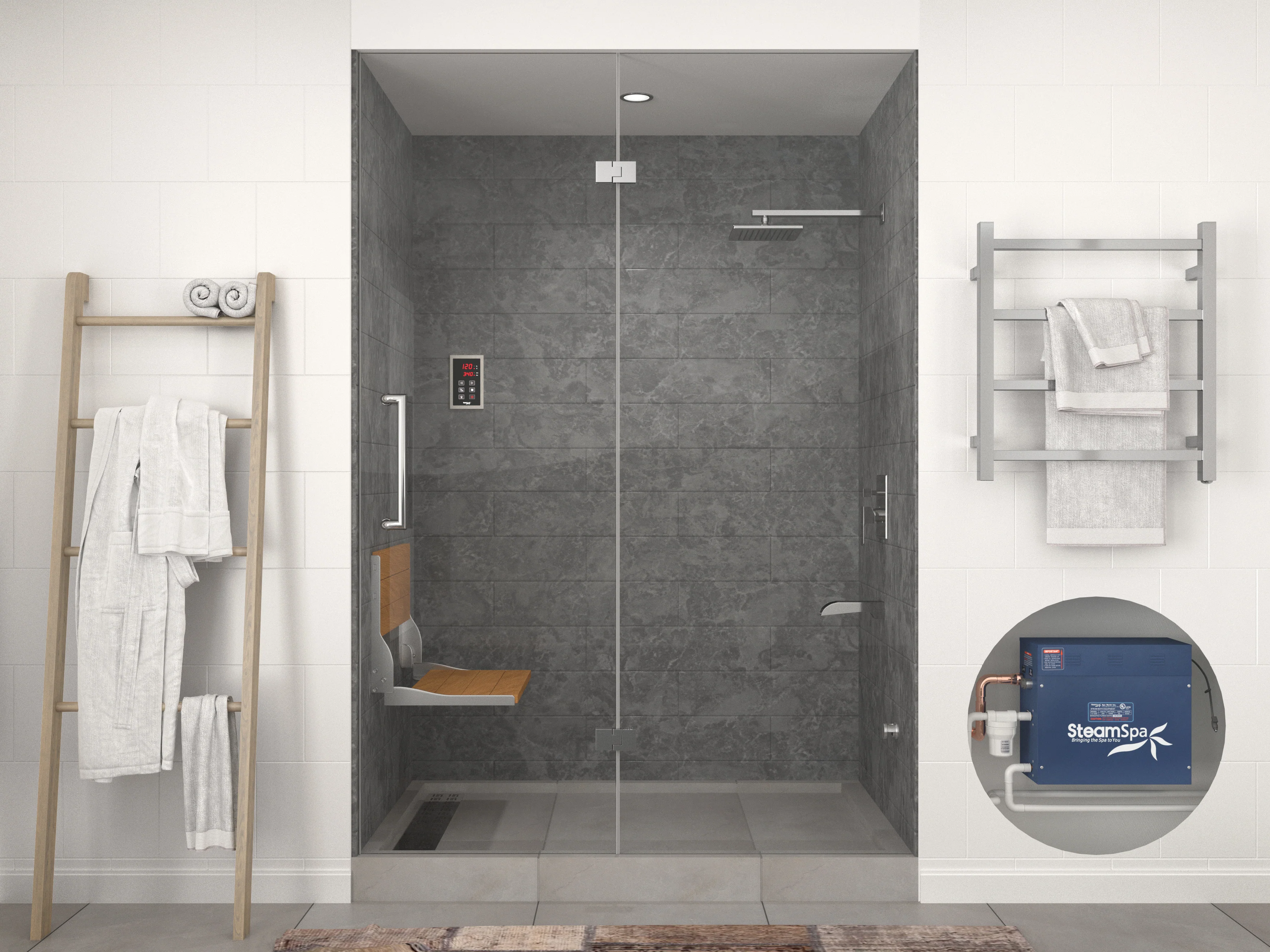 Steam Bath Generator Dual Unit Easy Touch Control Panel with Temp Sensor Digital Display and Memory in Polished Chrome - Image 4
