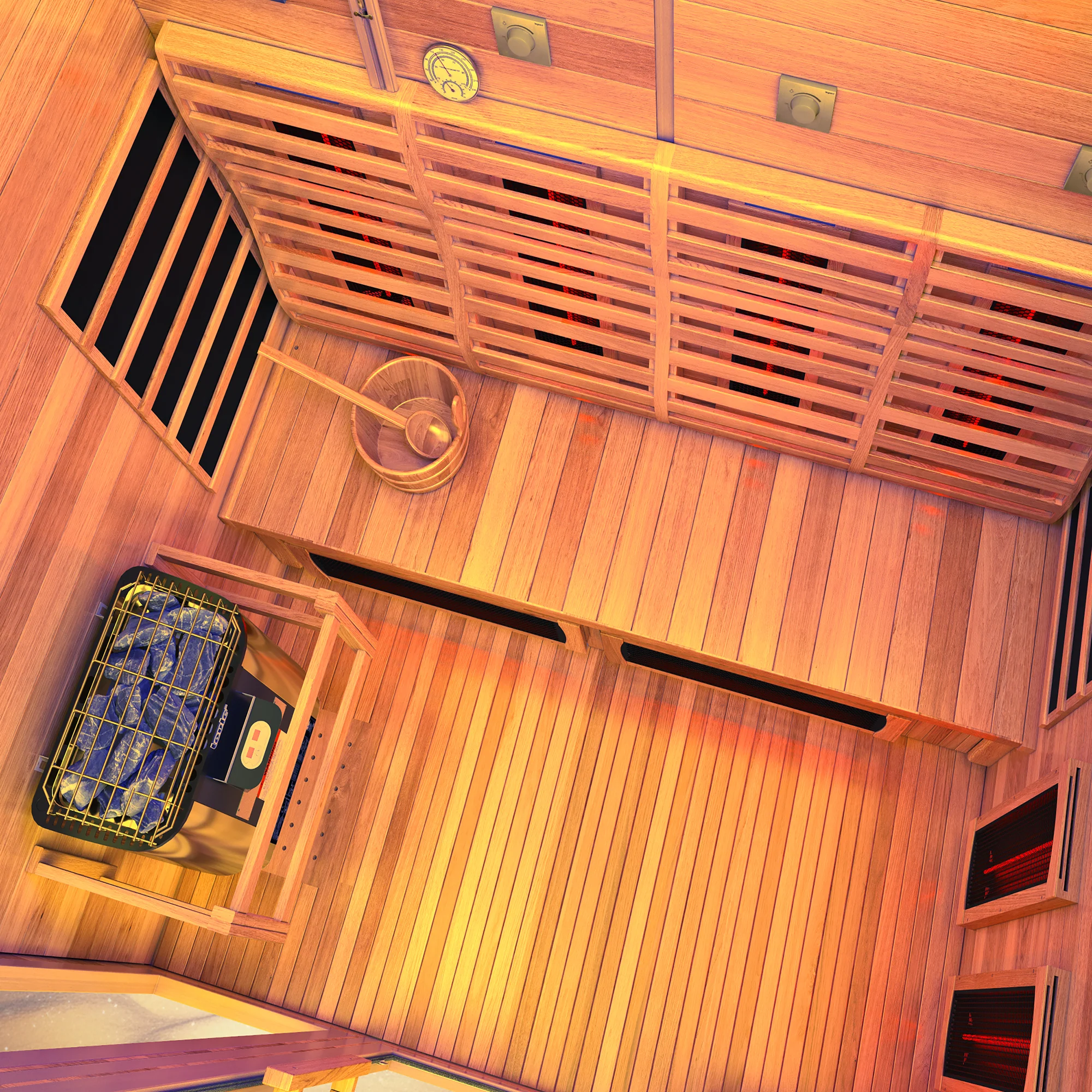 3-4 Person Outdoor Cabin Sauna in Cedar and Hemlock with Far Infrared Panels, and ETL Certified 6.2kW Sauna Rock Heater - Image 5