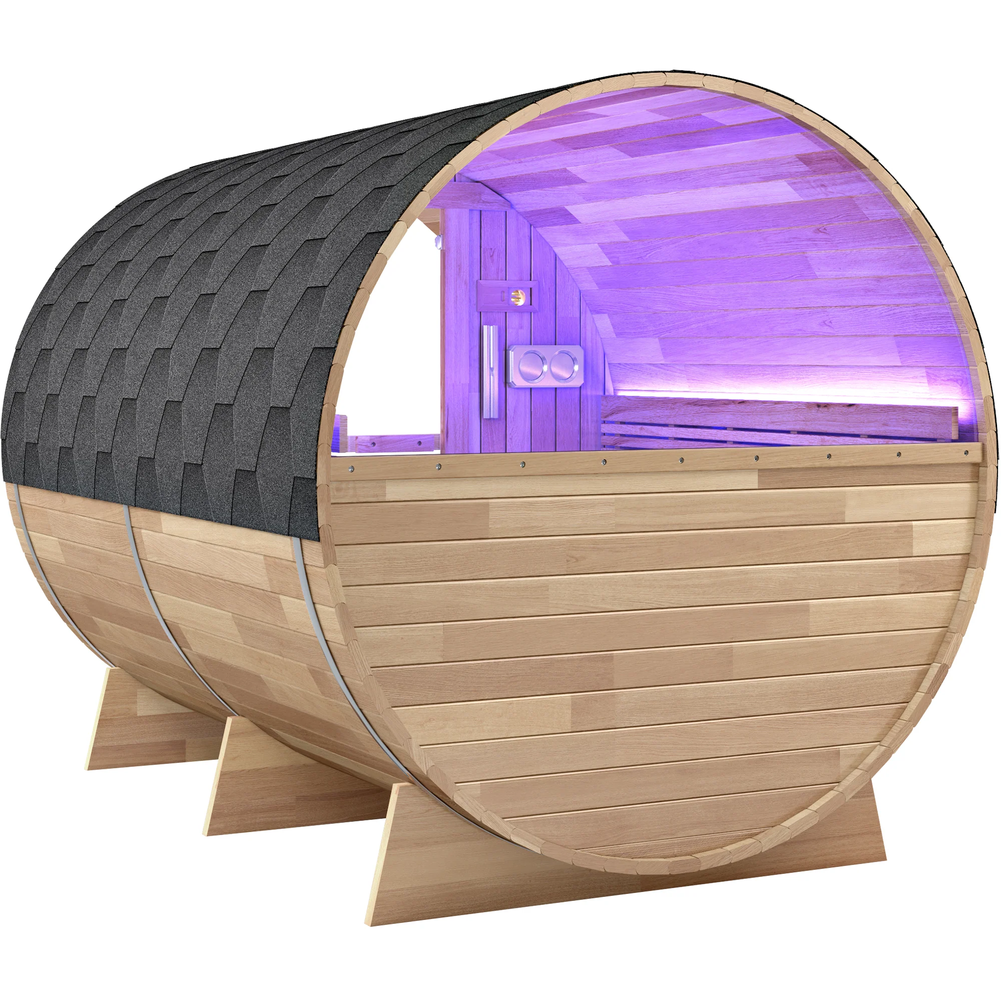 4-6 Person Outdoor Barrel Sauna in Cedar with ETL-Certified 6.2kW Rock Heater, Panoramic View, and Non-Curved Design - Image 3