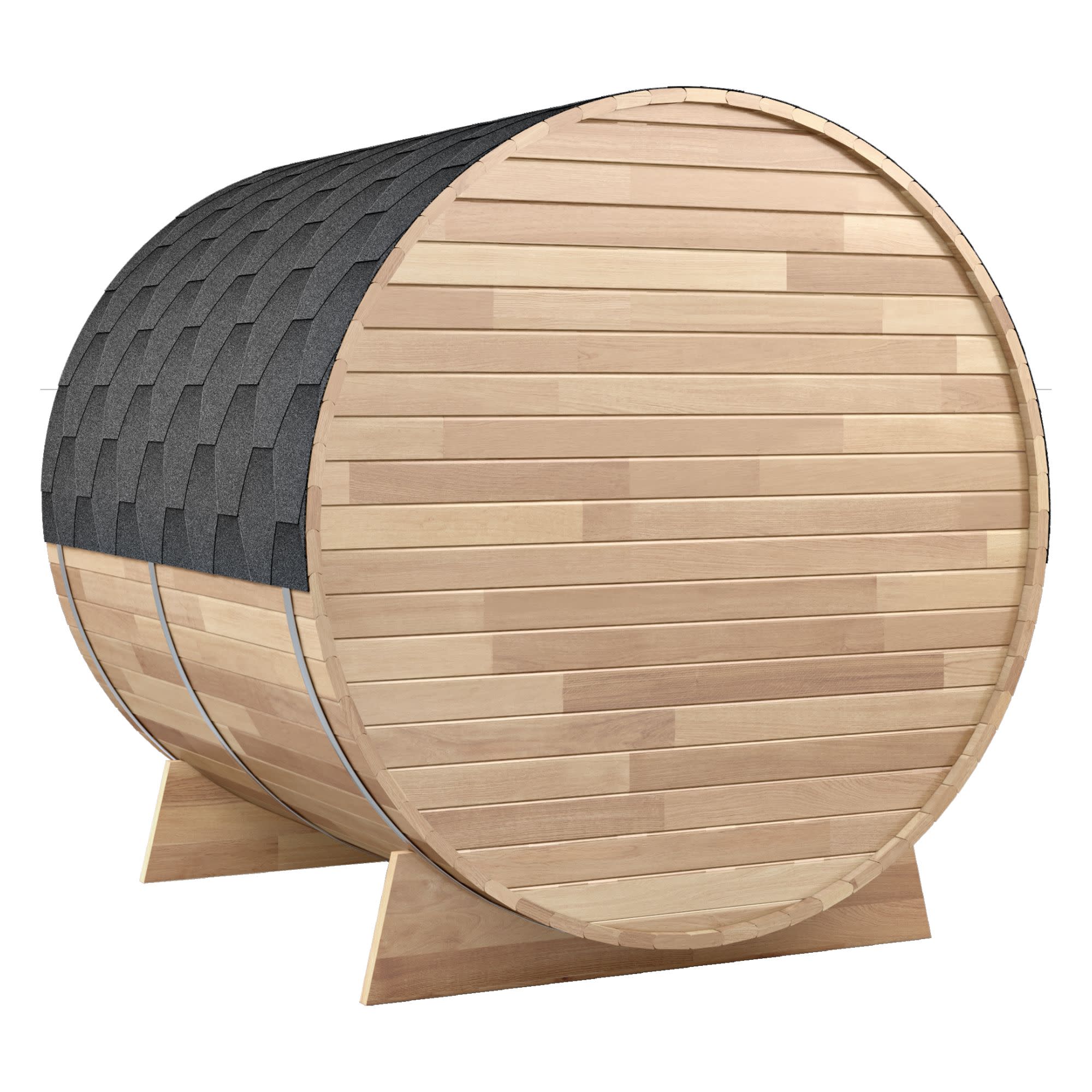4-6-Person Outdoor Barrel Wet Sauna in White Cedar with ETL-Certified 6.2kW Sauna Rock Heater, and Bitumen Shingle Roof - Image 3